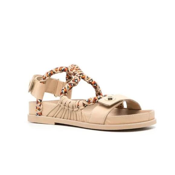 NEW Sandro Helga Interwoven Neutral Low-Heel Sandals size 38 - Picture 1 of 10